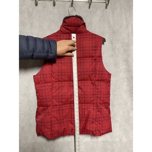 Columbia Vest Women L Red Plaid Down Puffer Faux Fur Full Zip Insulated Quilted - Picture 6 of 10